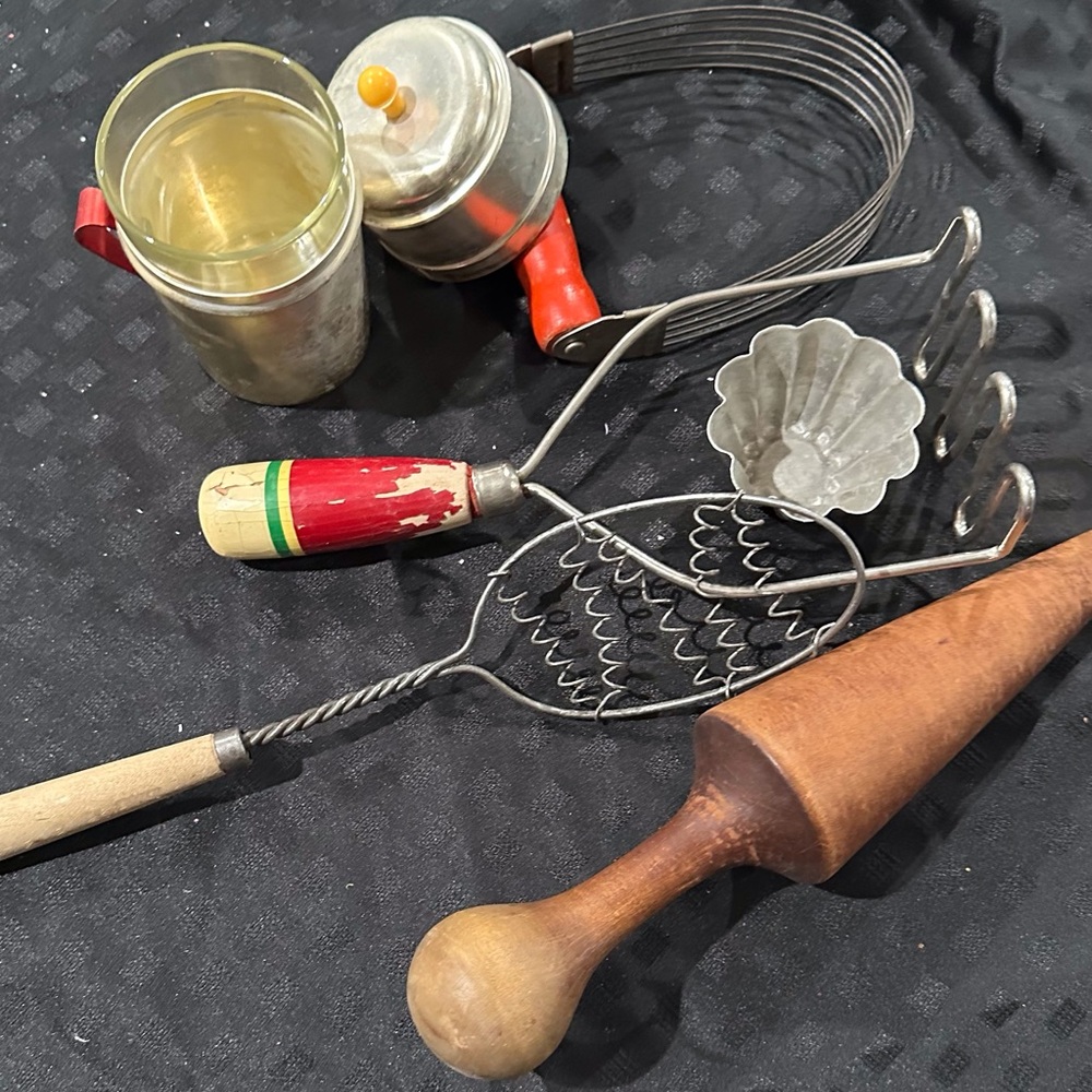 Vintage Kitchen Utensil Set with Wooden Handles